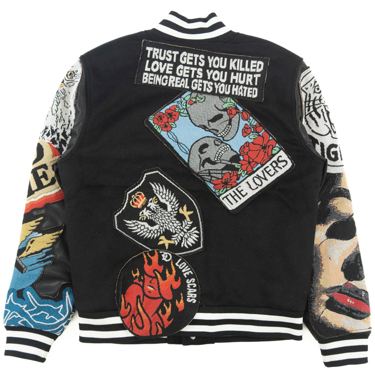 F1005 Love Scars Varsity Jacket - Black From Makobi Jeans USA