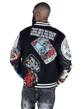 F1005 Love Scars Varsity Jacket - Black From Makobi Jeans USA