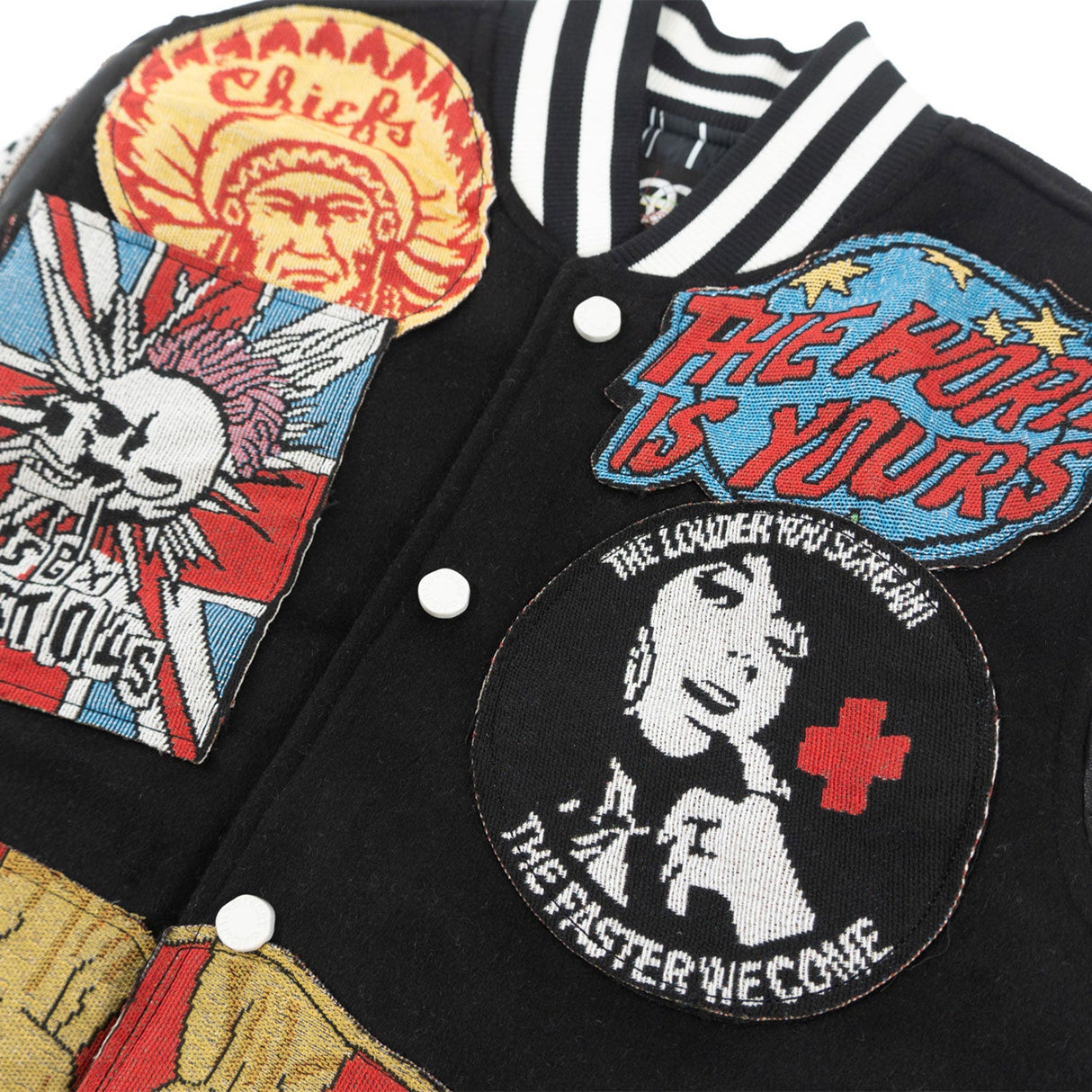 F1005 Love Scars Varsity Jacket - Black From Makobi Jeans USA