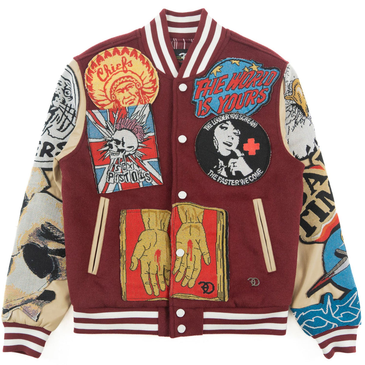 F1005 Love Scars Varsity Jacket - Burgundy From Makobi Jeans USA