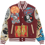 F1005 Love Scars Varsity Jacket - Burgundy From Makobi Jeans USA