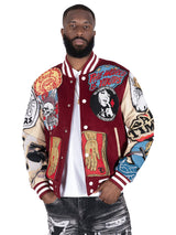 F1005 Love Scars Varsity Jacket - Burgundy From Makobi Jeans USA