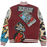 F1005 Love Scars Varsity Jacket - Burgundy From Makobi Jeans USA