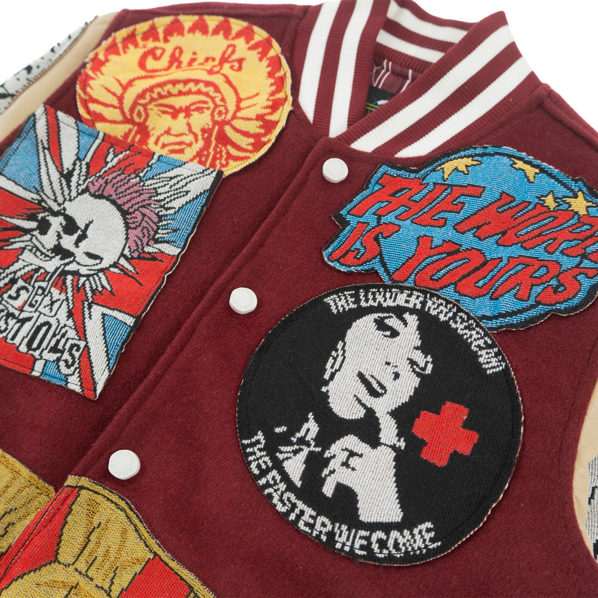 F1005 Love Scars Varsity Jacket - Burgundy From Makobi Jeans USA