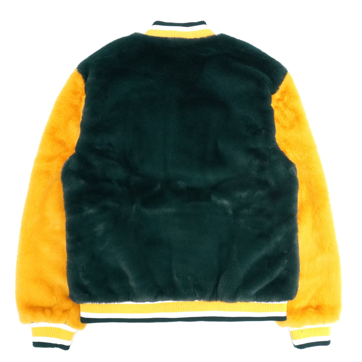 F1010 Marc Rabbit Fur Varsity Jacket - Green From Makobi Jeans USA
