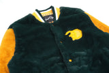 F1010 Marc Rabbit Fur Varsity Jacket - Green From Makobi Jeans USA