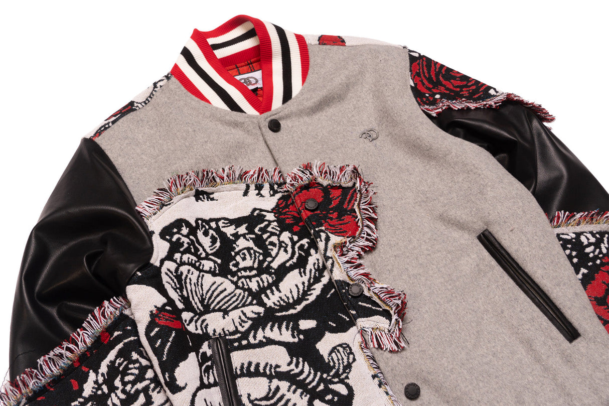 F1034 Cashay Varsity Jacket - Gray From Makobi Jeans USA