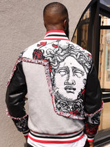 F1034 Cashay Varsity Jacket - Gray From Makobi Jeans USA