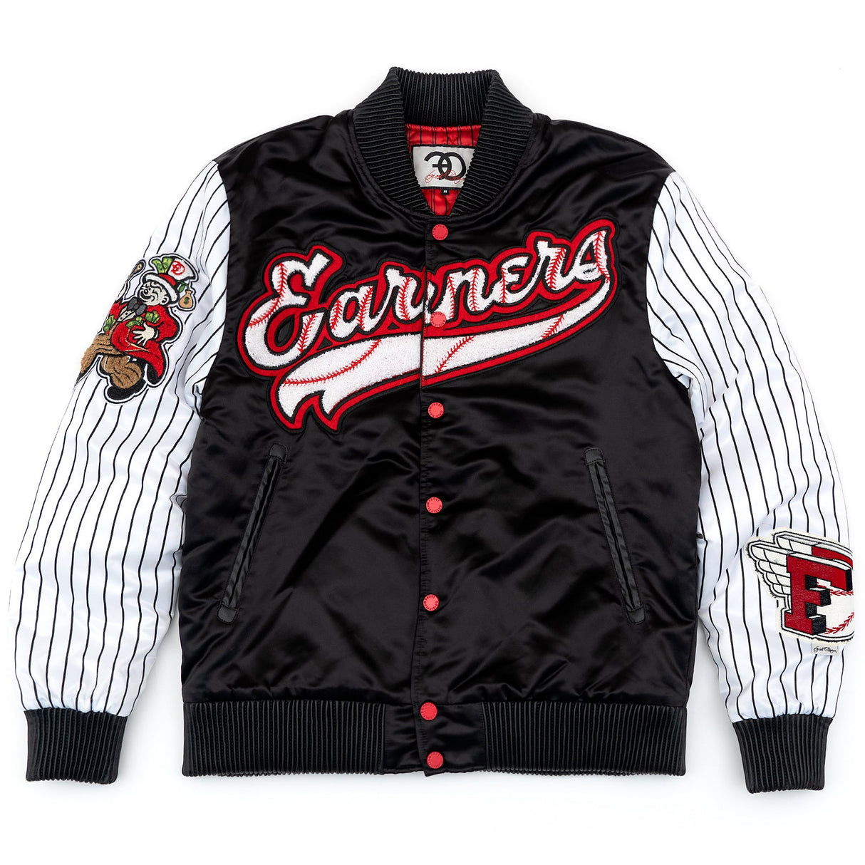 F1047 Earners League Satin Varsity Jacket - Black From Makobi Jeans USA