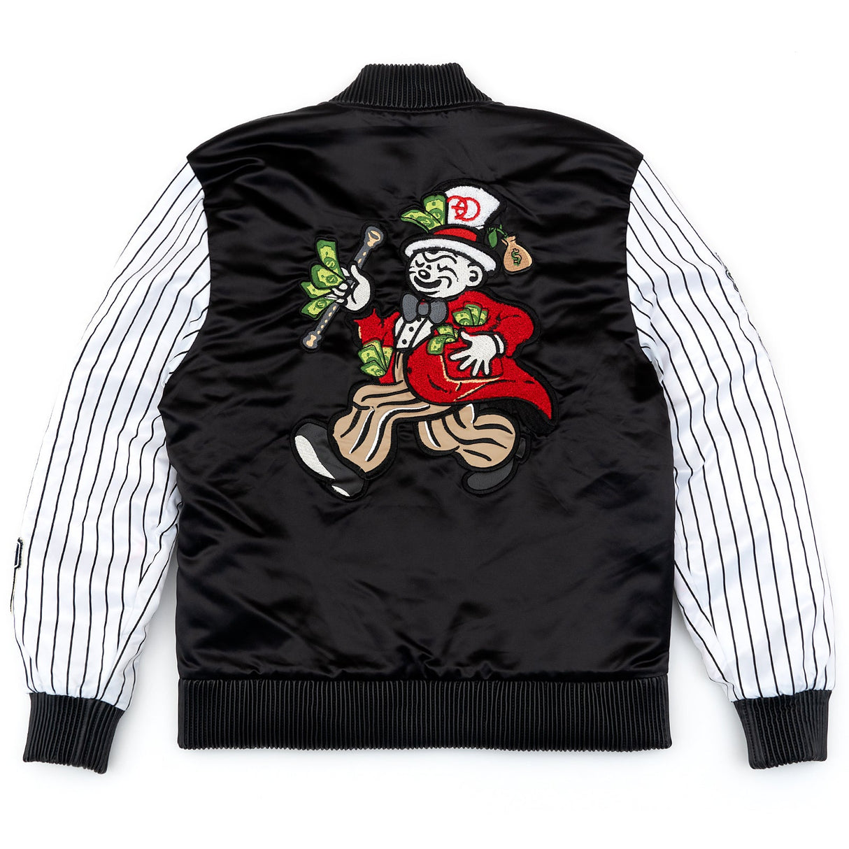 F1047 Earners League Satin Varsity Jacket - Black From Makobi Jeans USA