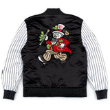 F1047 Earners League Satin Varsity Jacket - Black From Makobi Jeans USA