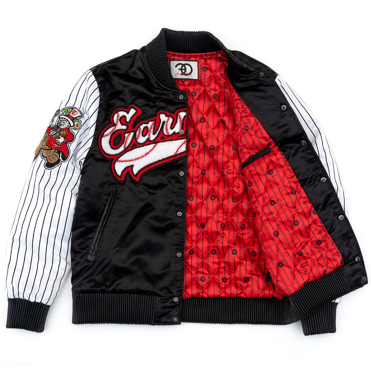 F1047 Earners League Satin Varsity Jacket - Black From Makobi Jeans USA