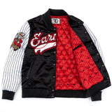 F1047 Earners League Satin Varsity Jacket - Black From Makobi Jeans USA