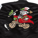 F1047 Earners League Satin Varsity Jacket - Black From Makobi Jeans USA
