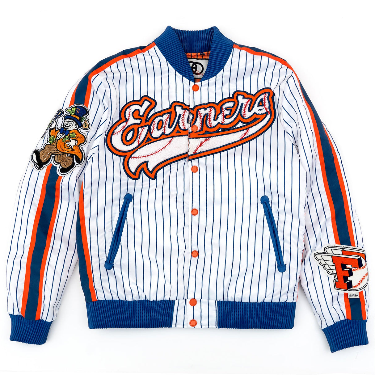 F1047 Earners League Satin Varsity Jacket - White From Makobi Jeans USA