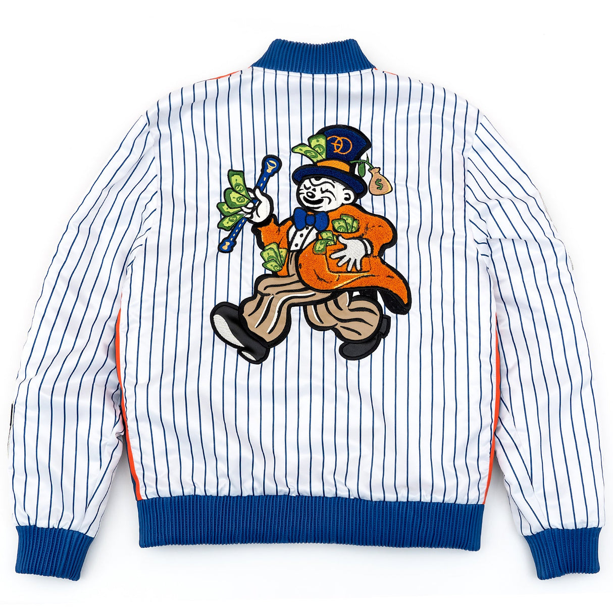 F1047 Earners League Satin Varsity Jacket - White From Makobi Jeans USA