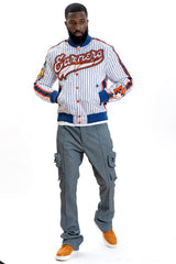 F1047 Earners League Satin Varsity Jacket - White From Makobi Jeans USA