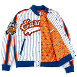 F1047 Earners League Satin Varsity Jacket - White From Makobi Jeans USA