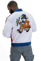 F1047 Earners League Satin Varsity Jacket - White From Makobi Jeans USA