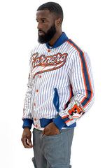 F1047 Earners League Satin Varsity Jacket - White From Makobi Jeans USA