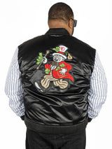 F1047 Earners League Satin Varsity Jacket - Black From Makobi Jeans USA