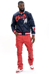 F1057 Chiefs Satin Varsity Jacket - Navy From Makobi Jeans USA