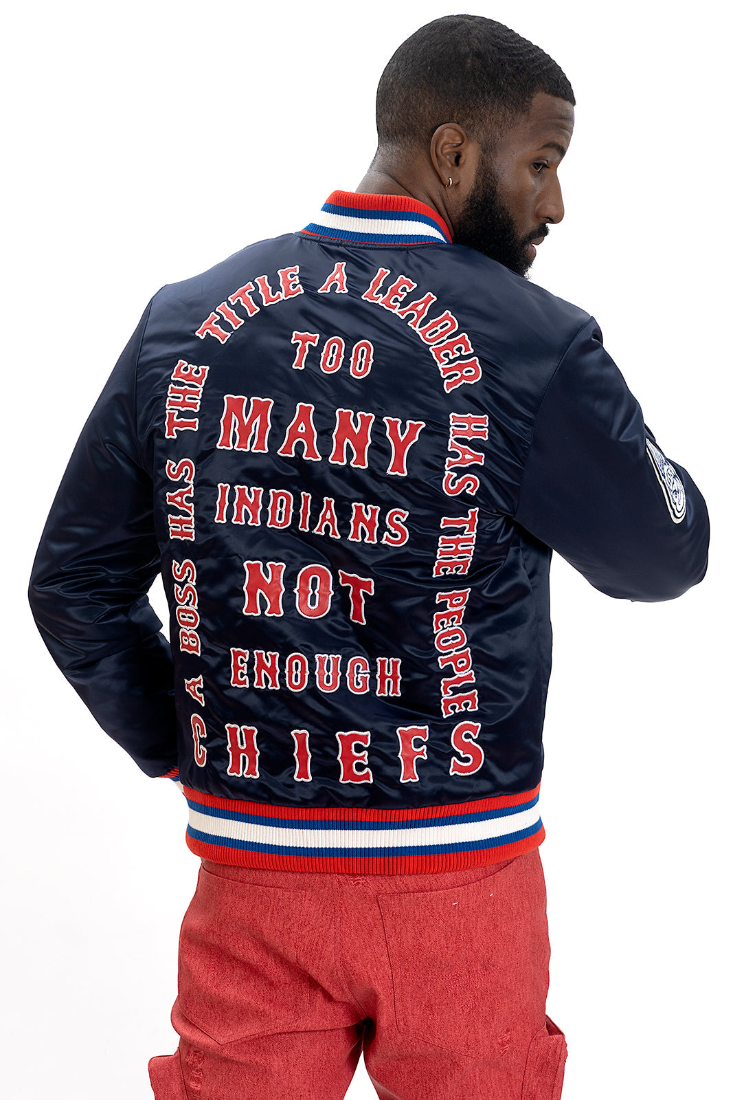F1057 Chiefs Satin Varsity Jacket - Navy From Makobi Jeans USA