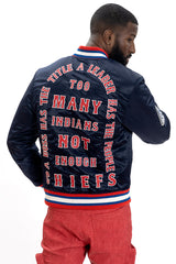 F1057 Chiefs Satin Varsity Jacket - Navy From Makobi Jeans USA