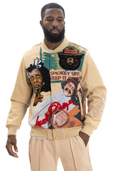 F1059 BLOW Wool Varsity Jacket - Khaki From Makobi Jeans USA