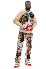 F1059 BLOW Wool Varsity Jacket - Khaki From Makobi Jeans USA