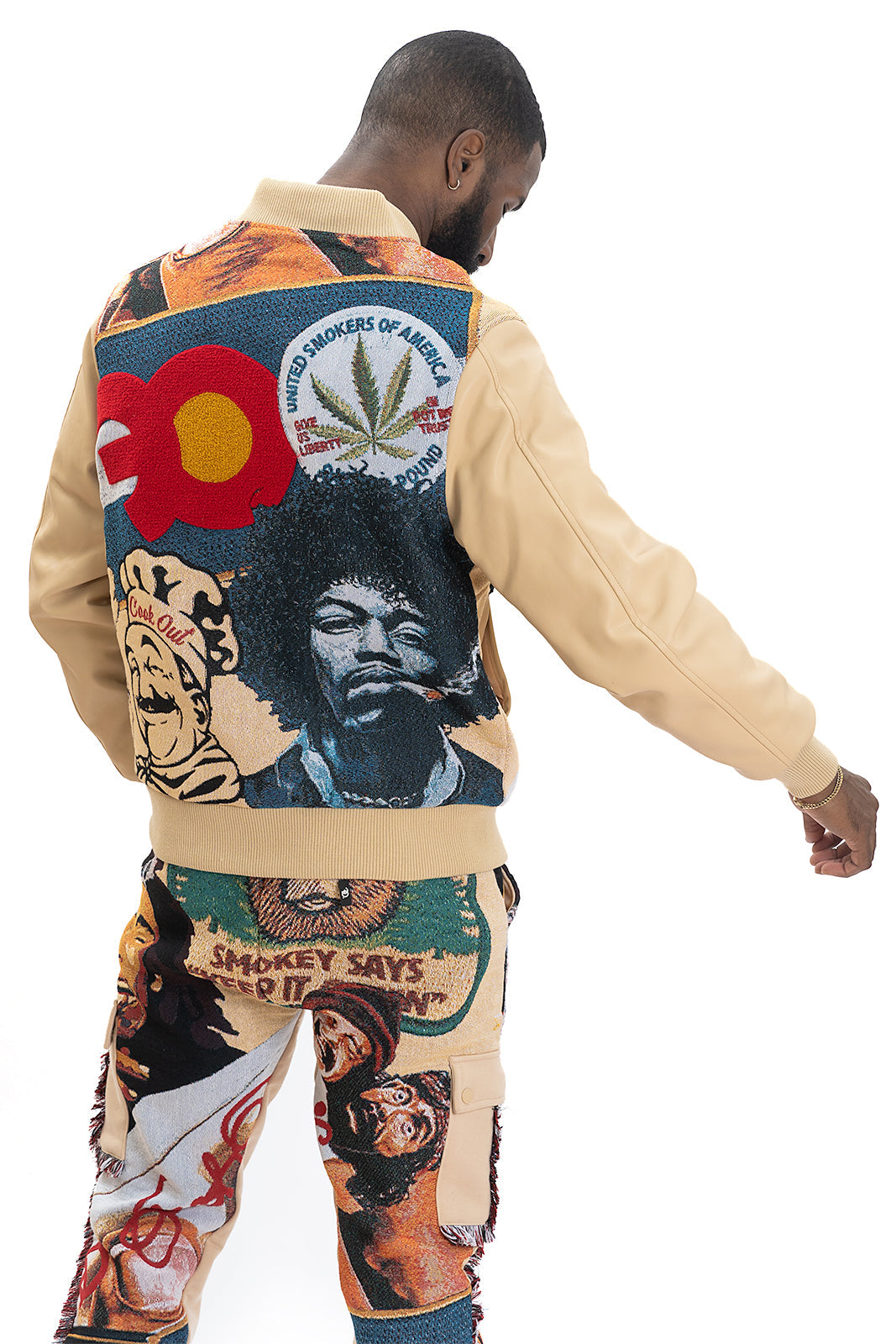 F1059 BLOW Wool Varsity Jacket - Khaki From Makobi Jeans USA