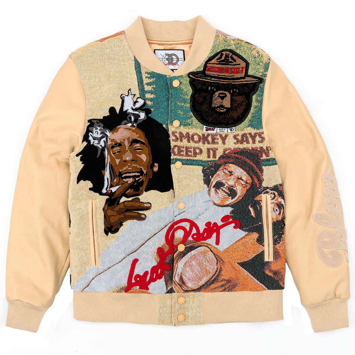 F1059 BLOW Wool Varsity Jacket - Khaki From Makobi Jeans USA