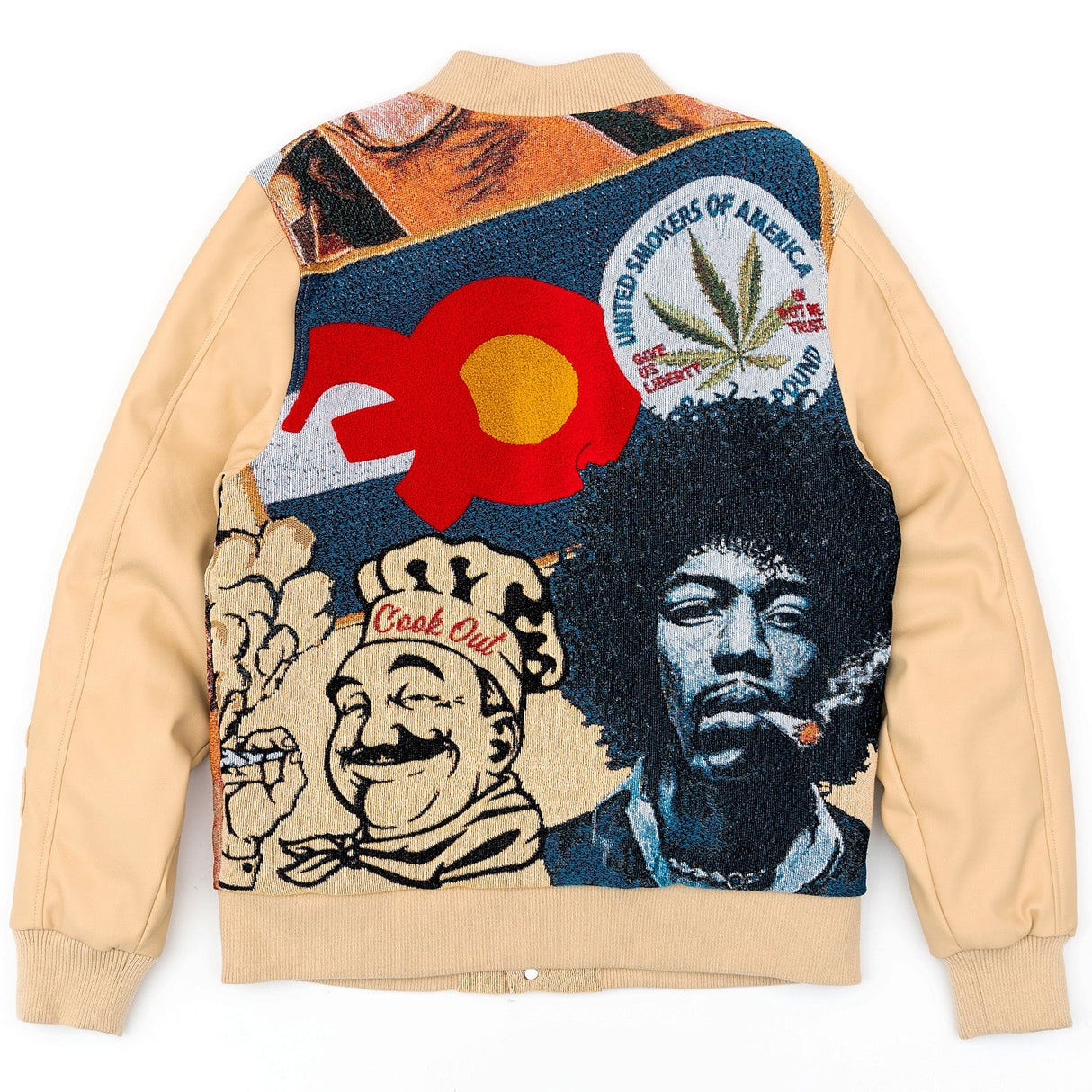 F1059 BLOW Wool Varsity Jacket - Khaki From Makobi Jeans USA