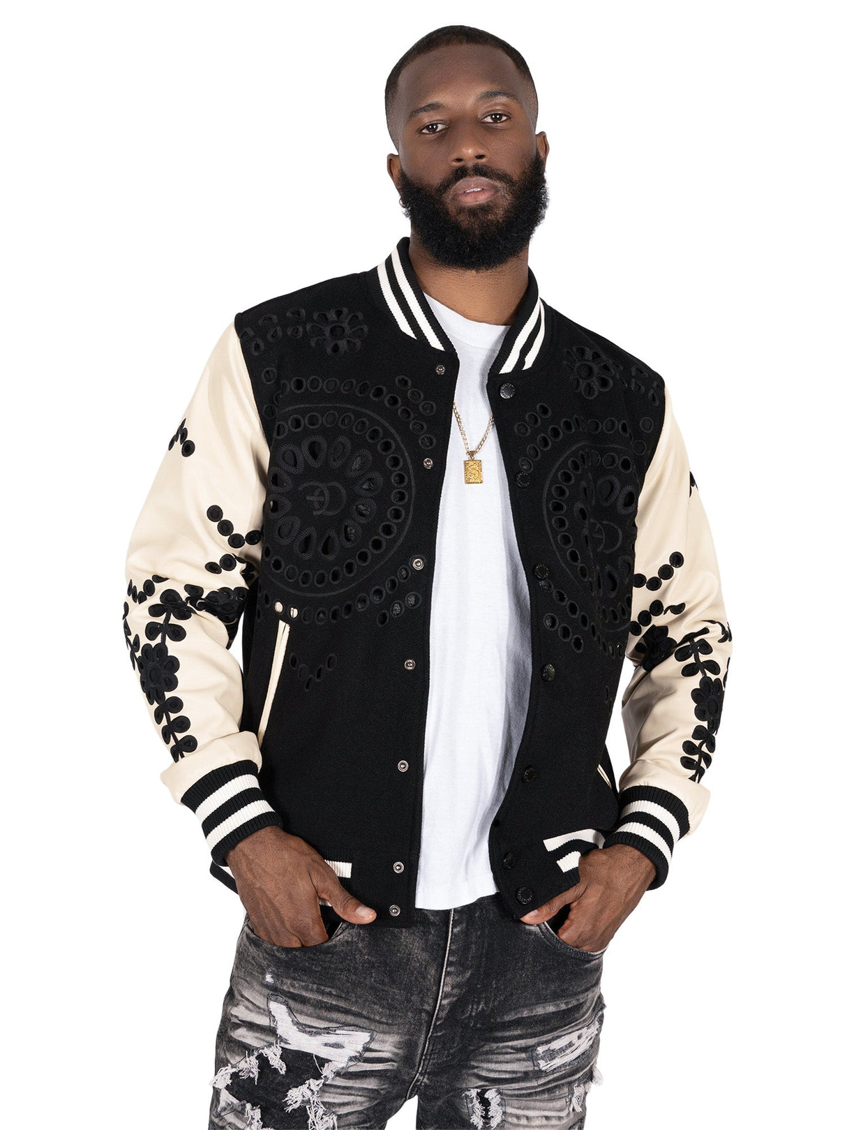 F1060 Cashay Wool Varsity Jacket - Black From Makobi Jeans USA