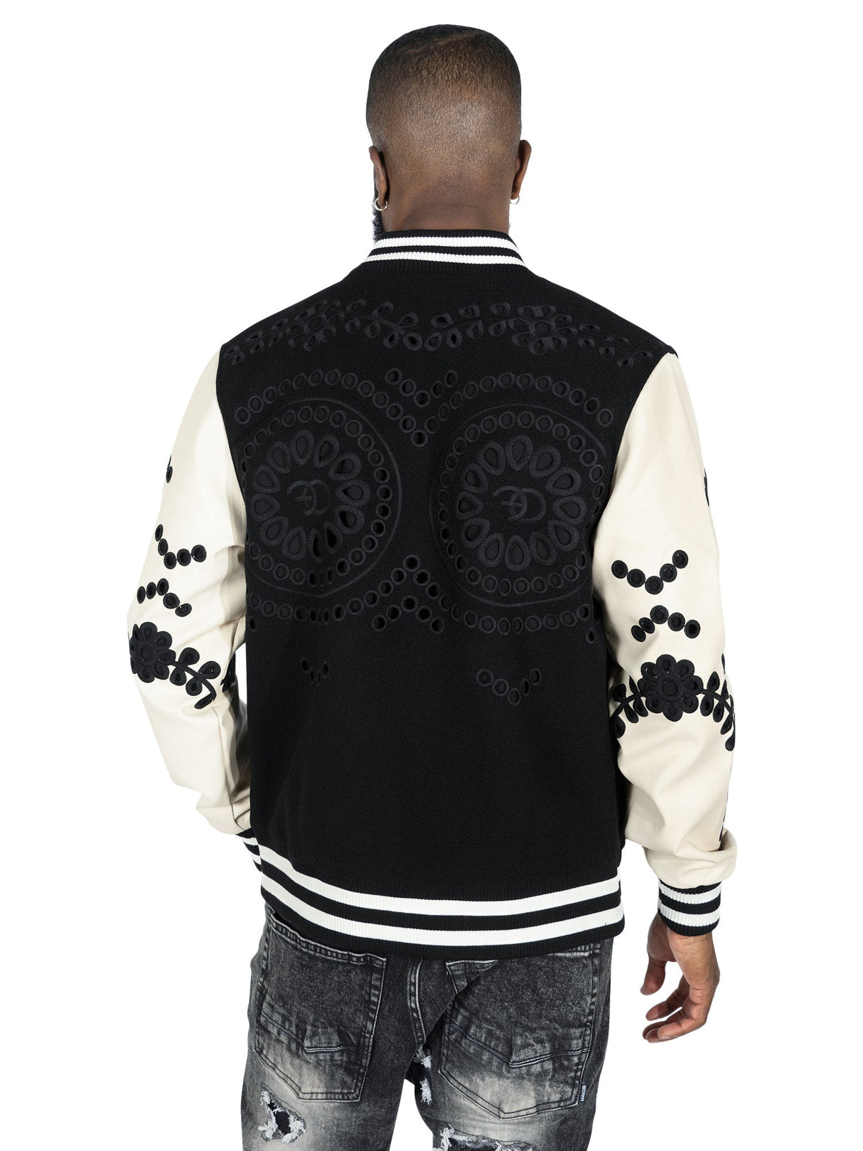 F1060 Cashay Wool Varsity Jacket - Black From Makobi Jeans USA