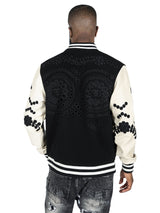 F1060 Cashay Wool Varsity Jacket - Black From Makobi Jeans USA