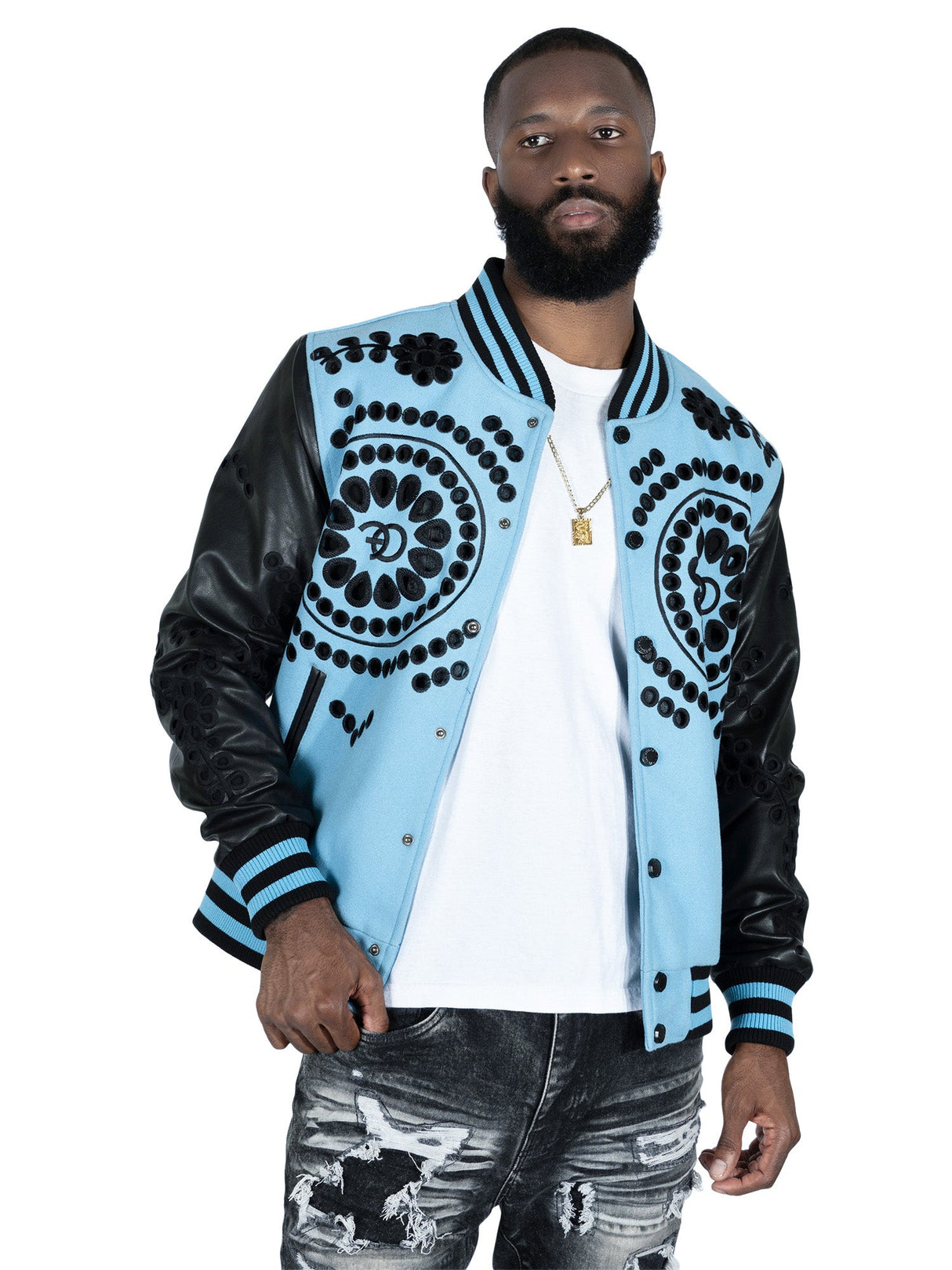 F1060 Cashay Wool Varsity Jacket - Blue From Makobi Jeans USA