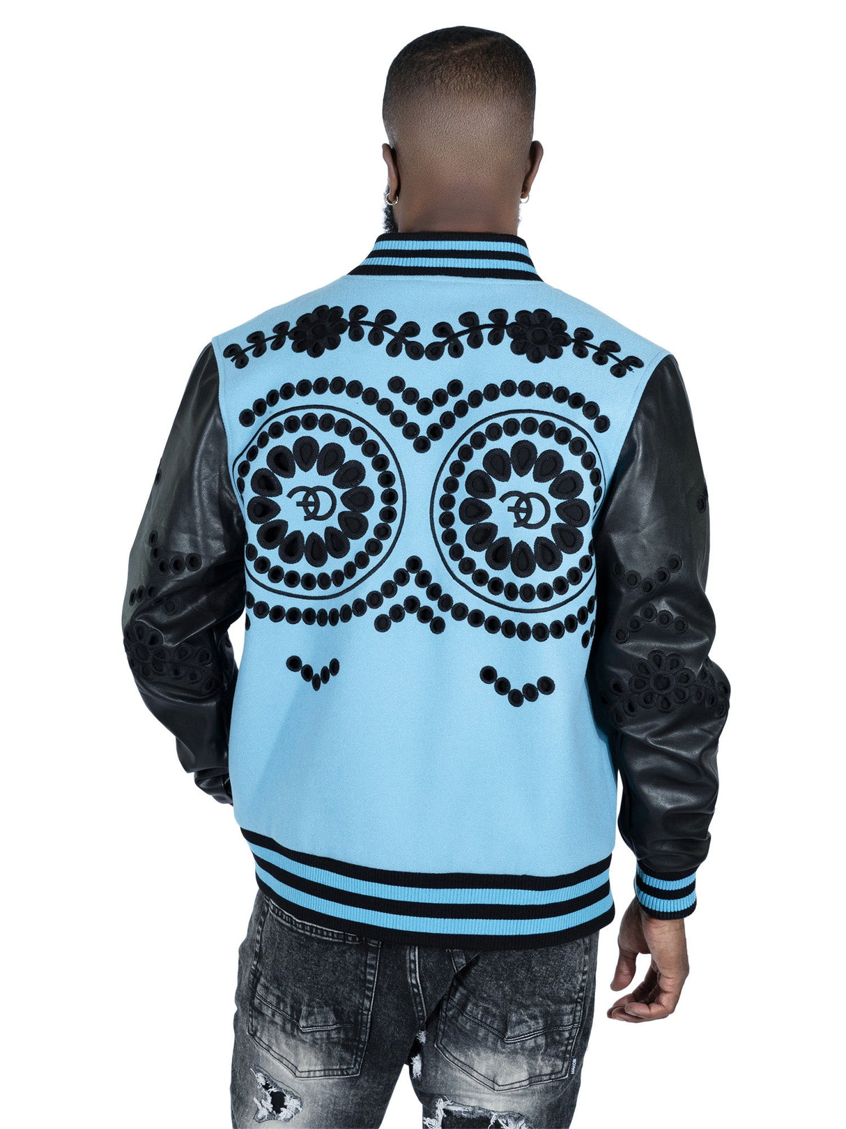 F1060 Cashay Wool Varsity Jacket - Blue From Makobi Jeans USA