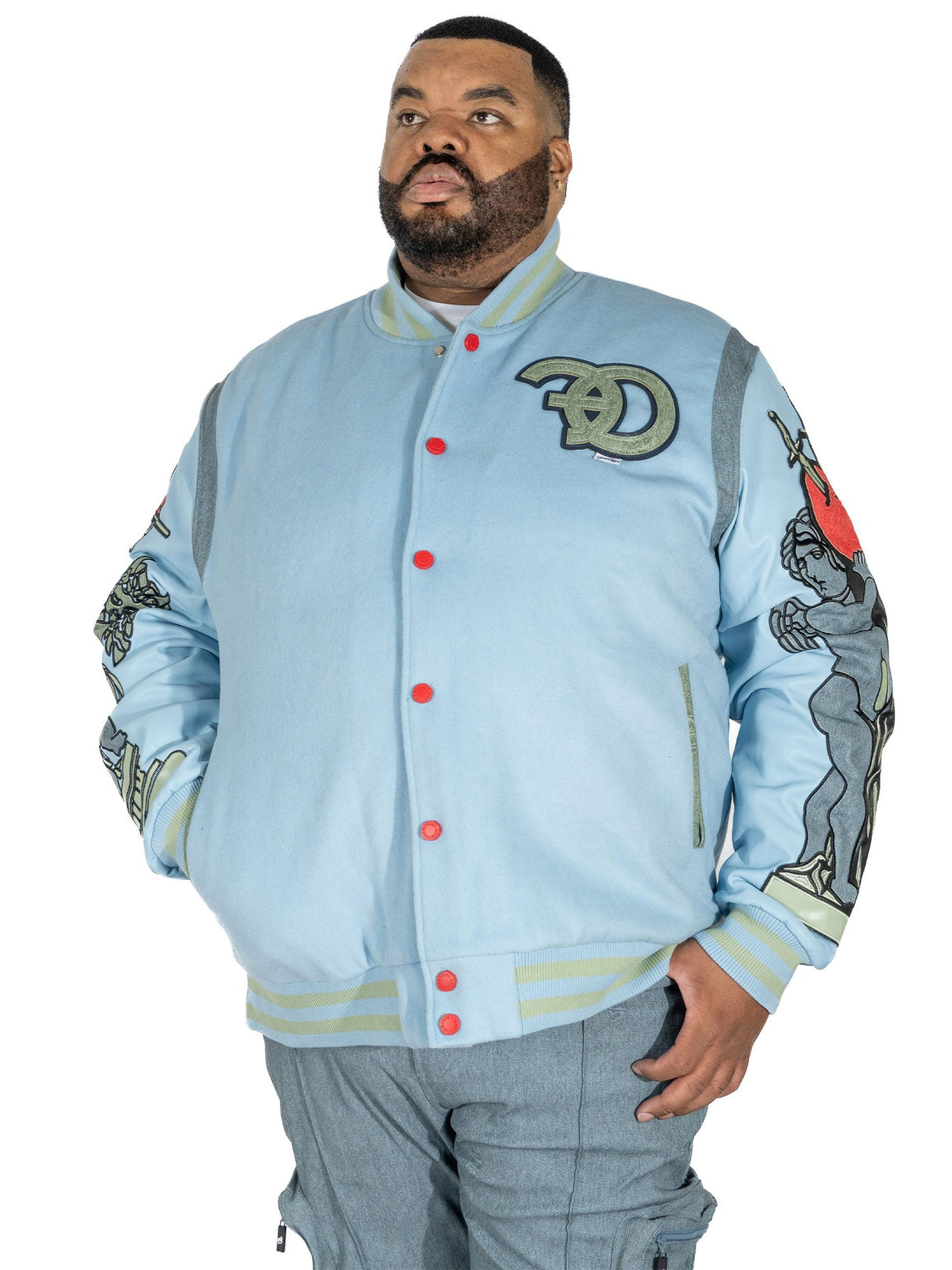 F1071 CASA De Wool Varsity Jacket - Blue From Makobi Jeans USA