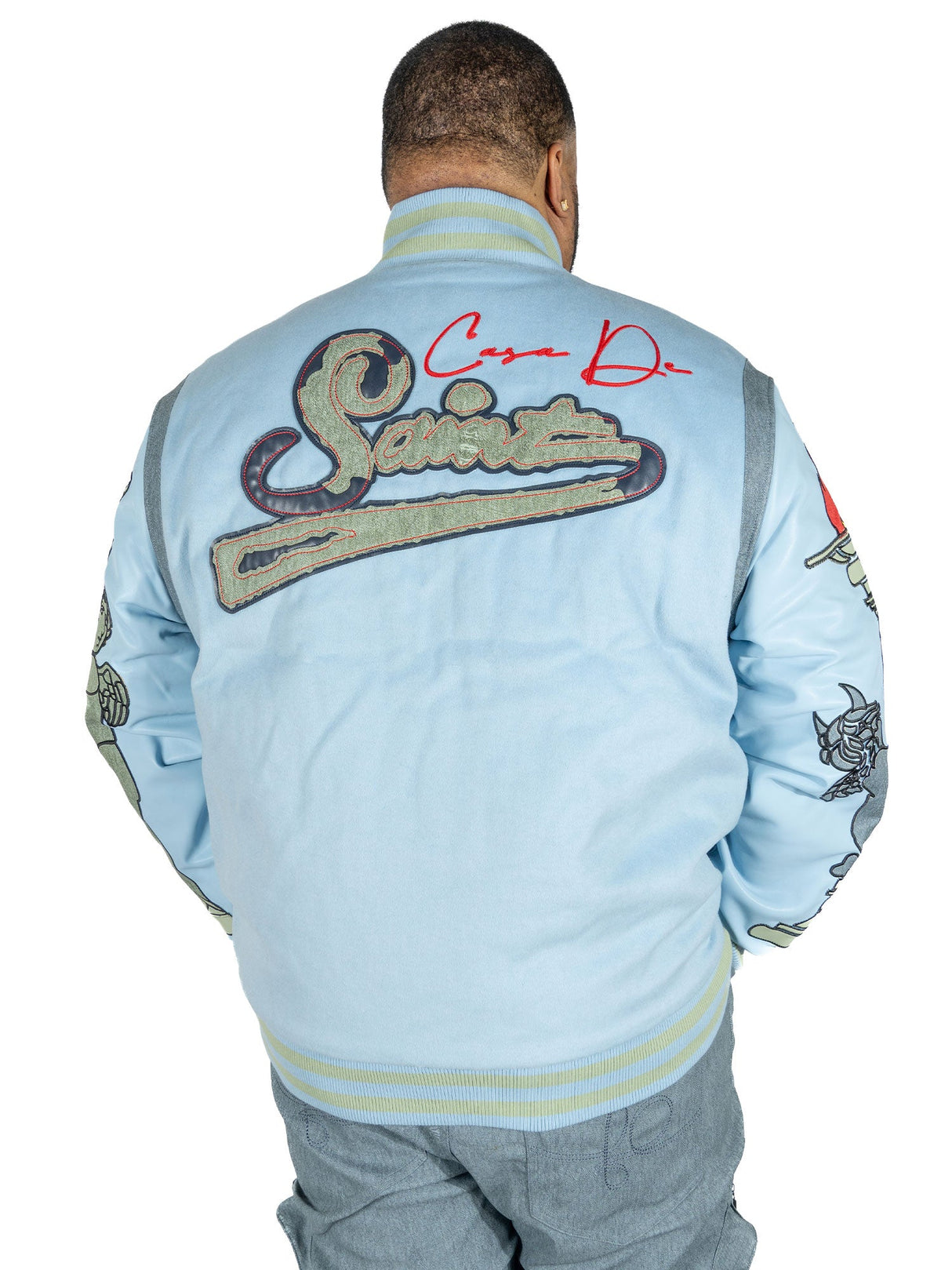 F1071 CASA De Wool Varsity Jacket - Blue From Makobi Jeans USA