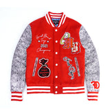 F1080 Honest Bread Wool Varsity Jacket - Red From Makobi Jeans USA