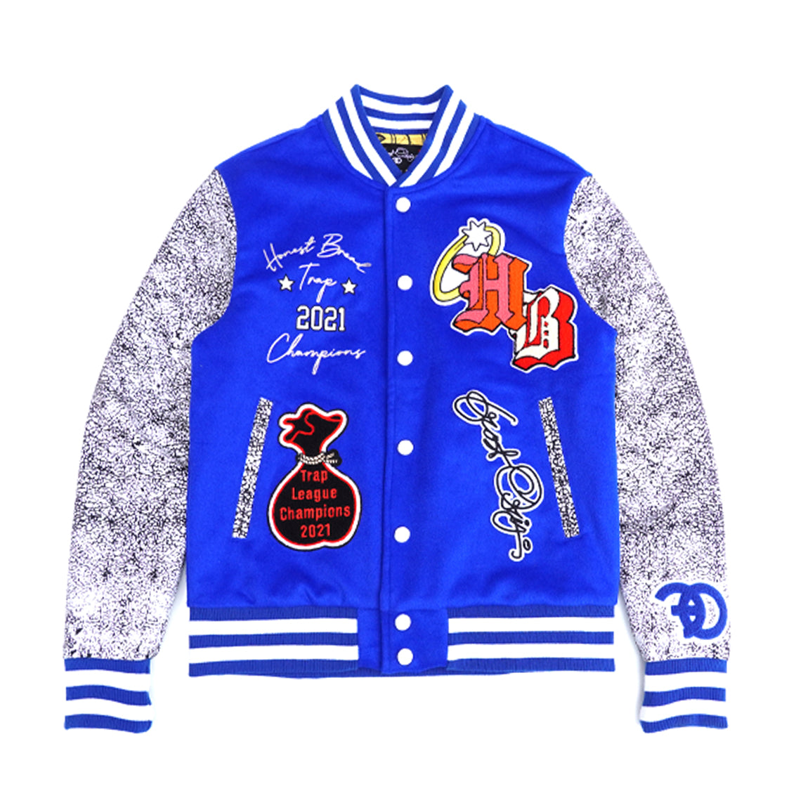 F1080 Honest Bread Wool Varsity Jacket - Royal From Makobi Jeans USA