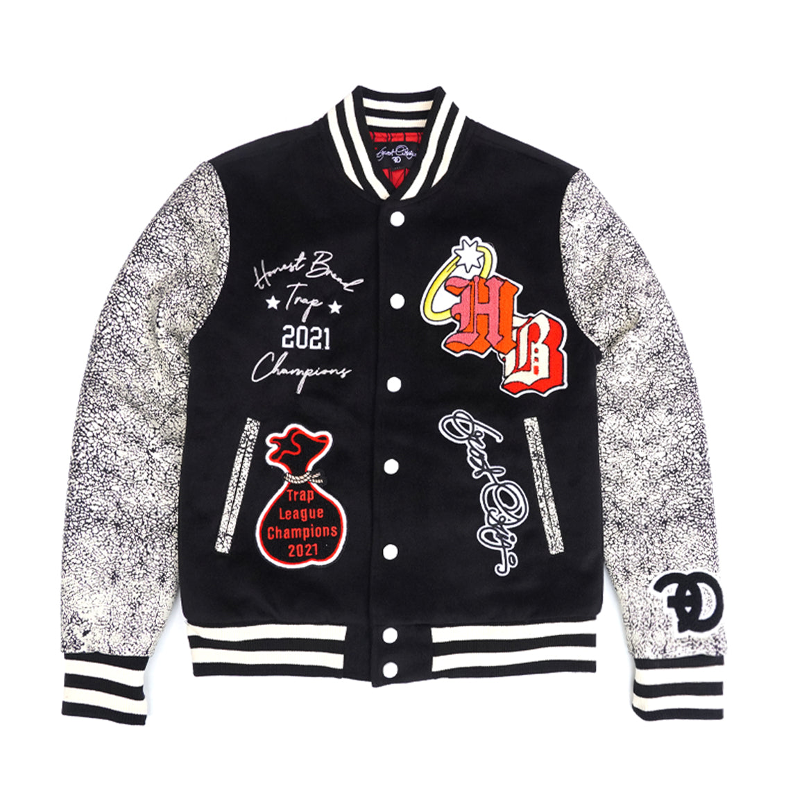 F1080 Honest Bread Wool Varsity Jacket - Black From Makobi Jeans USA