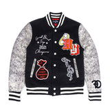 F1080 Honest Bread Wool Varsity Jacket - Black From Makobi Jeans USA