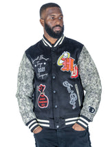 F1080 Honest Bread Wool Varsity Jacket - Black From Makobi Jeans USA