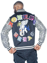 F1080 Honest Bread Wool Varsity Jacket - Black From Makobi Jeans USA
