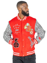 F1080 Honest Bread Wool Varsity Jacket - Red From Makobi Jeans USA