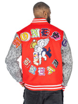 F1080 Honest Bread Wool Varsity Jacket - Red From Makobi Jeans USA