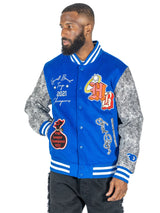F1080 Honest Bread Wool Varsity Jacket - Royal From Makobi Jeans USA