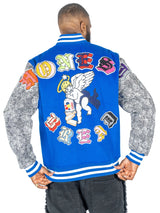 F1080 Honest Bread Wool Varsity Jacket - Royal From Makobi Jeans USA